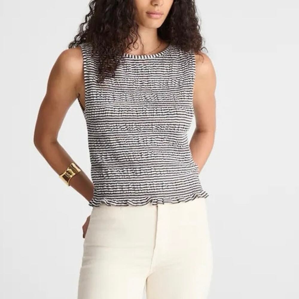 NWT Madewell Smocked Boatneck Tank Cotton-Linen Blend Dark Surplus Size XXS